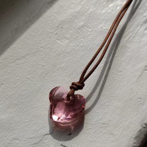 Pink Swarovski Heart necklace on leather rope